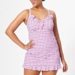 NEW Isaac Mizrahi NWT Gingham Pink, Purple)Swim Dress swimsuit UPF50 6564